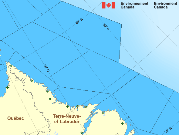 Carte des secteurs maritimes de l'Atlantique - Labrador