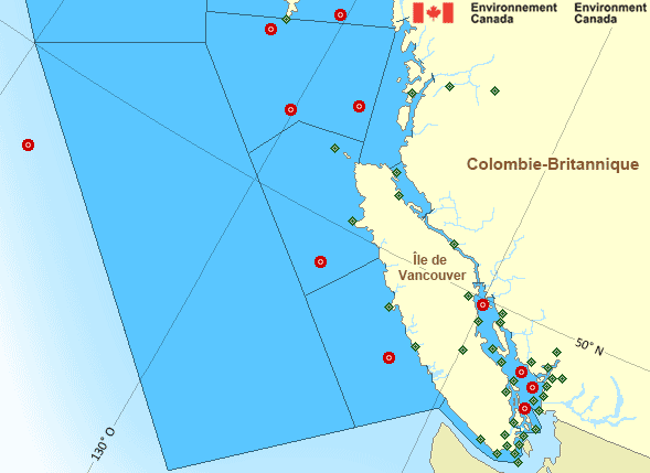 Carte des secteurs maritimes du Pacifique - Côte sud