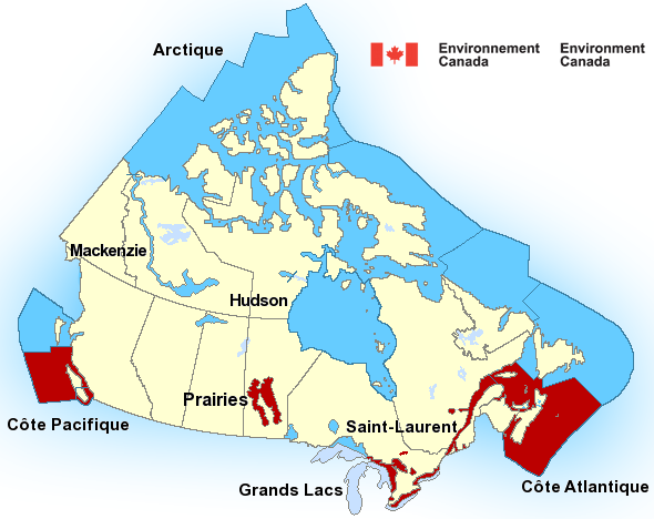 Carte des secteurs de prévisions maritimes Canadiens