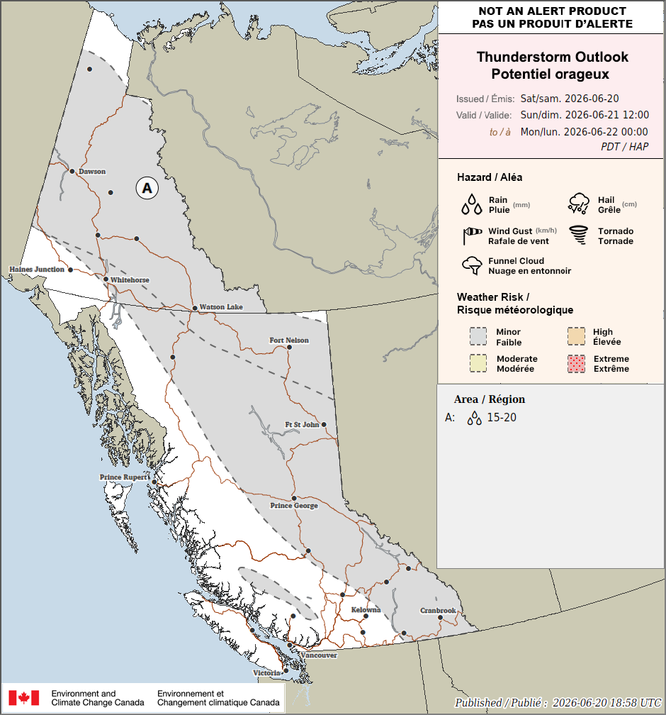 Potentiel orageux en Colombie-Britannique et Yukon pour demain (PM)