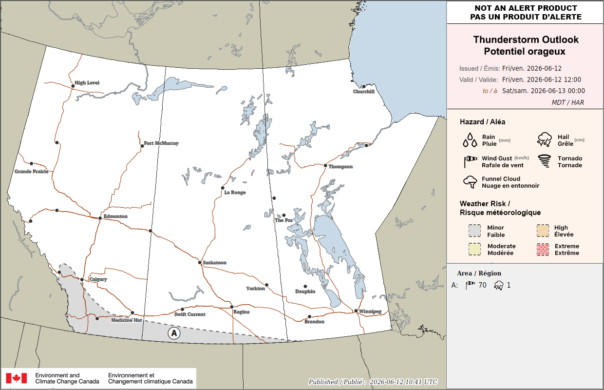 Potentiel orageux dans les Prairies pour aujourd'hui