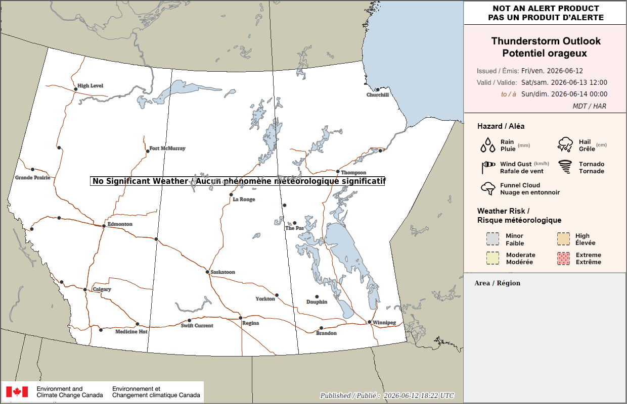 Potentiel orageux dans les Prairies pour demain (PM)