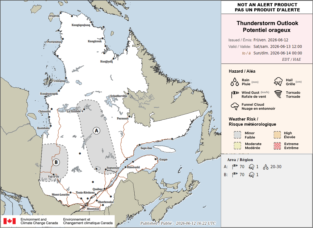 Potentiel orageux au Québec pour demain (PM)