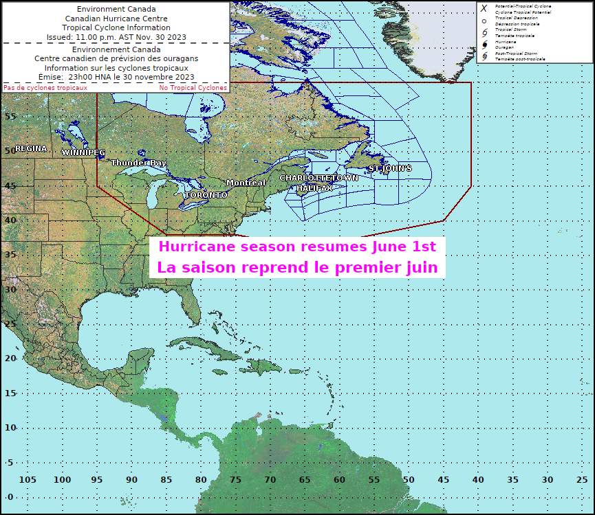 Trajectoires d'ouragans : Source : Environnement Canada