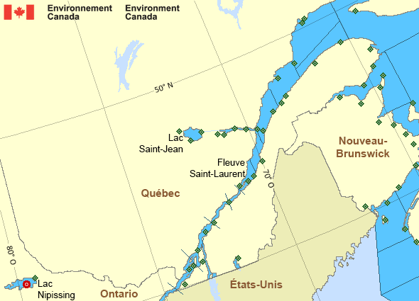 Carte des secteurs maritimes du St-Laurent - Fleuve Saint-Laurent