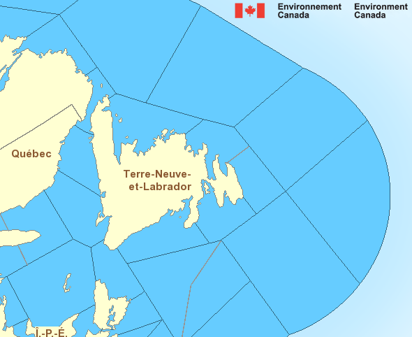 Carte des secteurs maritimes de l'Atlantique - Terre-Neuve