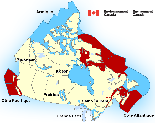 Carte des secteurs de prévisions maritimes Canadiens