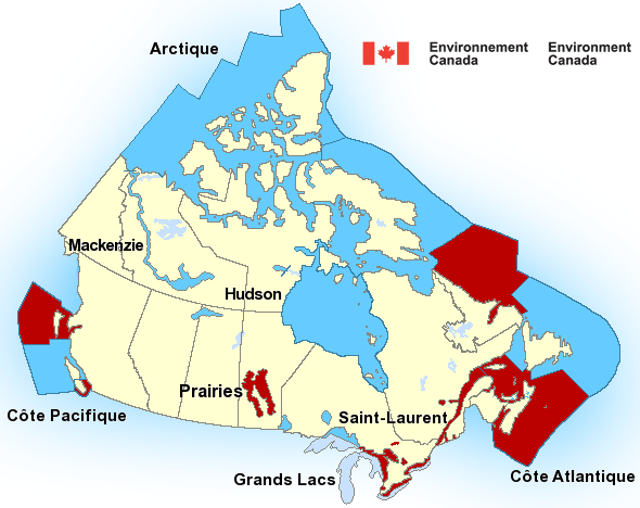Carte des secteurs de prévisions maritimes Canadiens